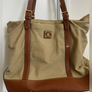 Lauren Ralph Lauren Canvas Leather Tote Bag Brown Tan Large Preppy Shopper